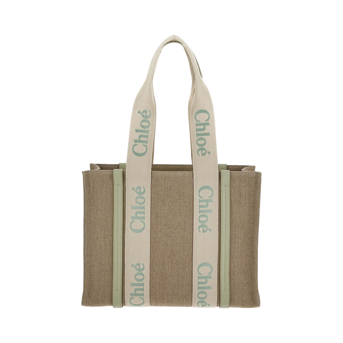 CHC23AS383L1738A Chloe Linen Woody Tote Bag Light Eucalyptus