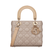 Dior Small Lady Bag Cannage Lambskin Two Tone Biscuit Trench Beige
