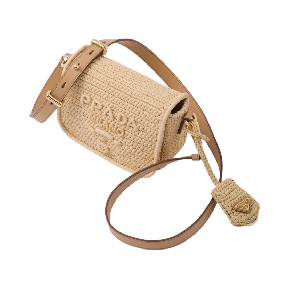 프라다 크로쉐 레더 숄더백 플랩 클로저 내추럴(Prada Crochet Leather Shoulder Bag Flap Closure Natural) - 2