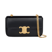 Celine Chain Shoulder Bag Triomphe In Shiny Calfskin Black