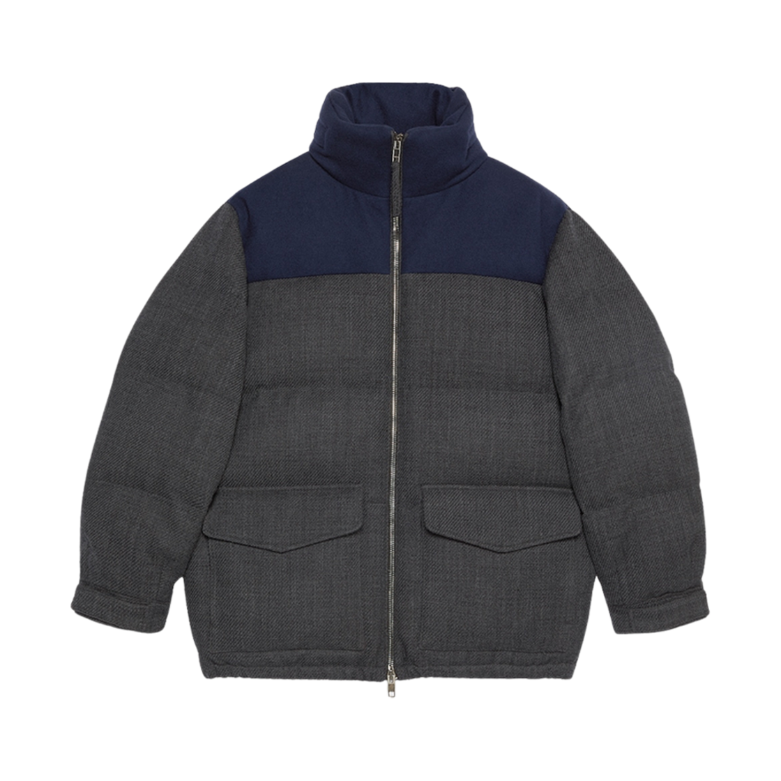 770791-Z8BNU-1126 Gucci Wool Down Jacket with Web Grey