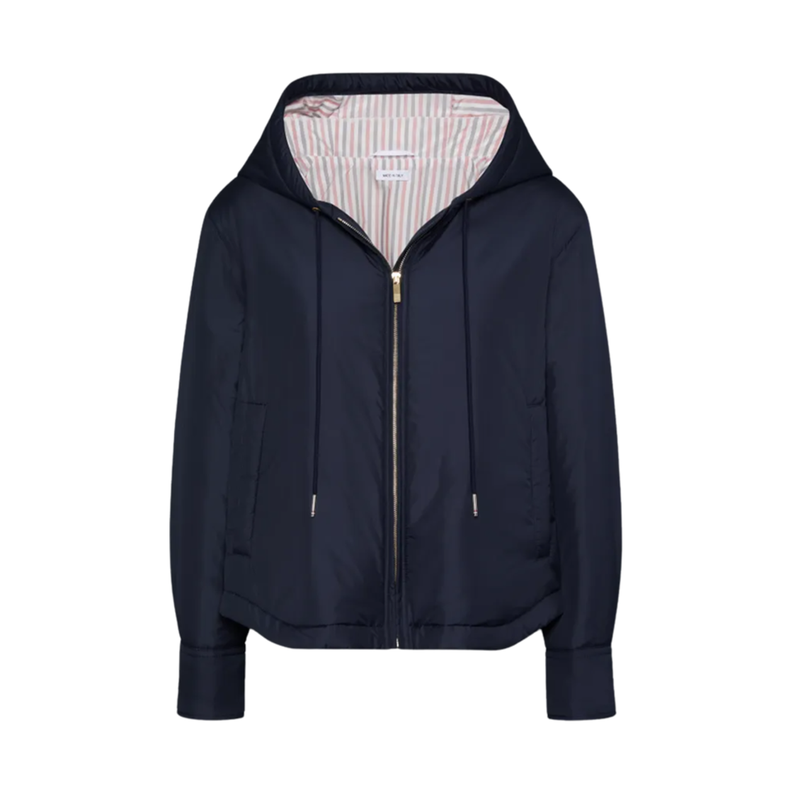 FBD060X-F0241-415 (W) Thom Browne Ultra Light Nylon Tech Down Filled Hoodie Shirt Hem Jacket Blue