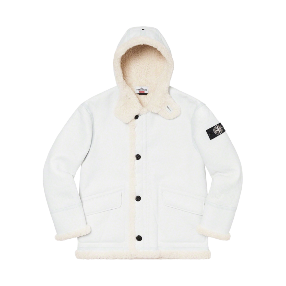 슈프림 x 스톤 아일랜드 핸드-페인티드 후드 셔링 자켓 화이트 - 20FW(Supreme x Stone Island Hand-Painted Hooded Shearling Jacket White - 20FW) - 1