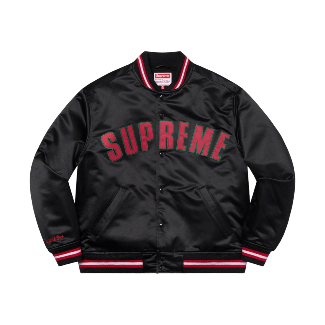 슈프림 미첼 & 네스 사틴 바시티 자켓 블랙 - 21SS