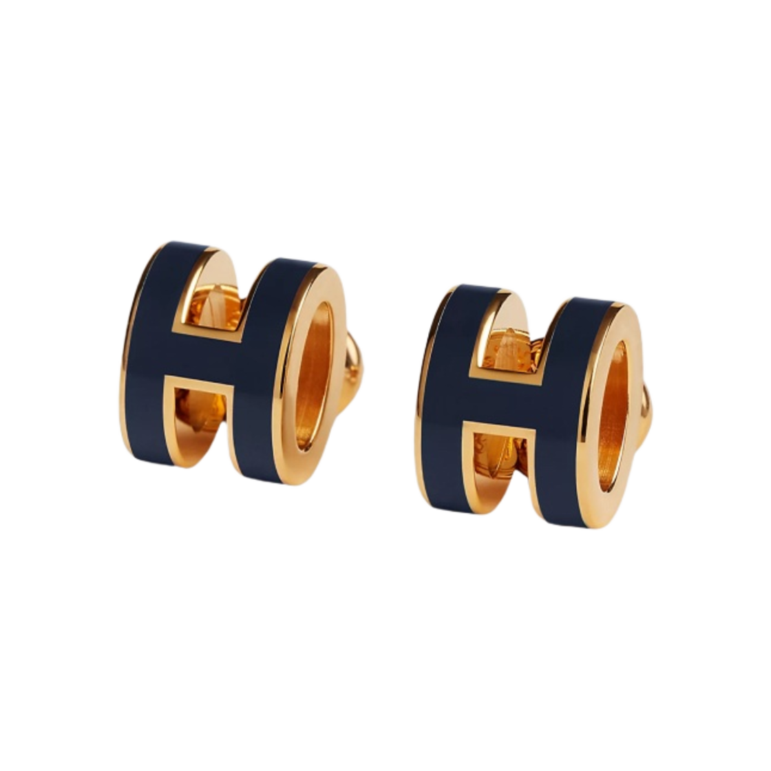 H608002FB5 (W) Hermes Mini Pop H Earrings Gold & Bleu Saphir