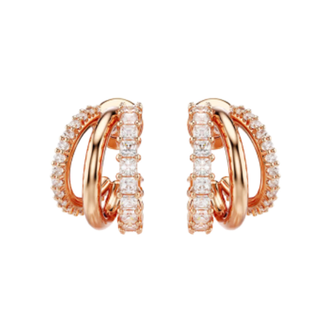 (W) 스와로브스키 하이퍼볼라 후프 이어링 믹스 컷 미니 화이트 로즈 골드톤 플래팅