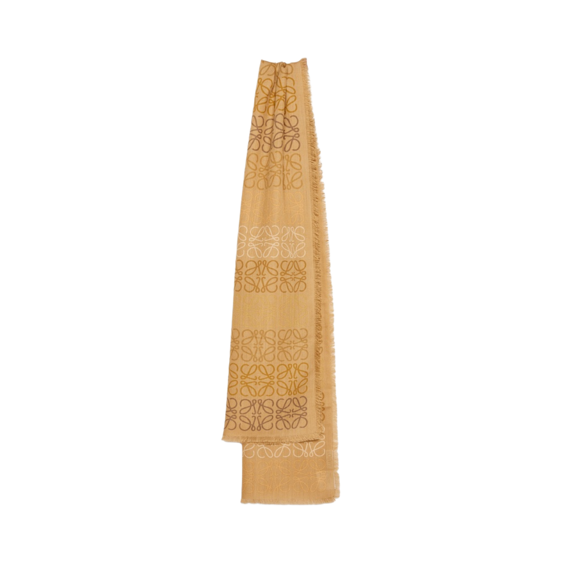 (W) 로에베 아나그램 라인 스카프 인 울 실크 앤 캐시미어 카멜((W) Loewe Anagram Lines Scarf in Wool Silk and Cashmere Camel) - 1