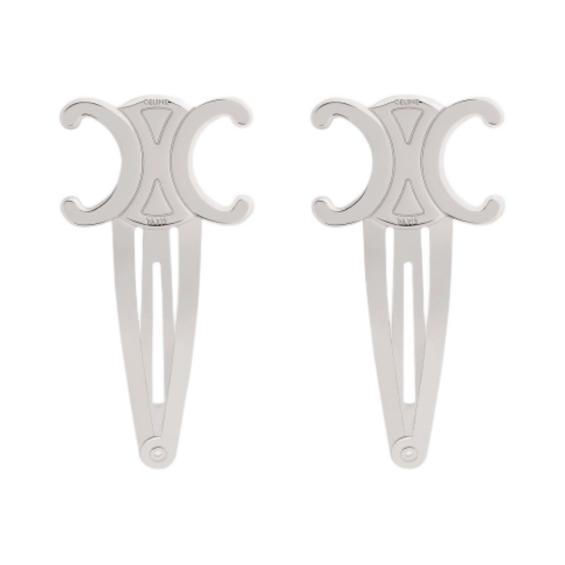 (W) 셀린느 로듐 피니쉬 브래스 & 스틸 트리옹프 스냅 헤어 클립 실버 - 2개 세트