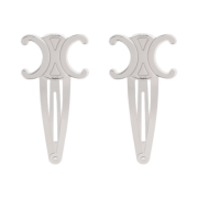 (W) Celine Triomphe Snap Hair Clip in Brass with Rhodium Finish & Steel Silver - Set of 2