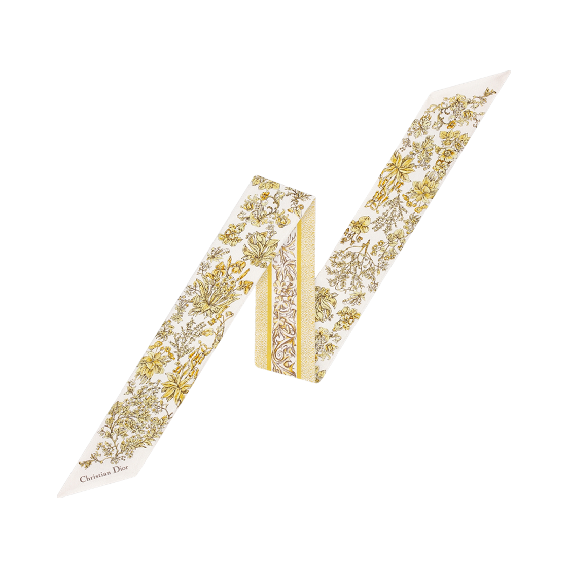 디올 밀레피오리 미차 스카프 실크 트윌 앤 메탈릭 쓰레드 아이보리 골드(Dior Millefiori Mitzah Scarf Silk Twill and Metallic Thread Ivory Gold)