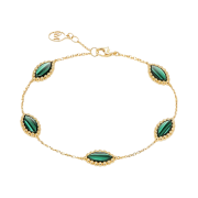 Miko Women Vasty Marquise Malachite 5 Motive Bracelet Yellow Gold