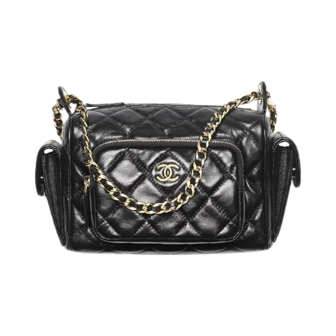 AS5220-B18234-94305 Chanel Small Camera Case Shiny Crumpled Lambskin & Gold Black