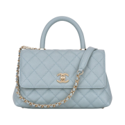 Chanel Flap Bag with Top Handle Grained Calfskin & Gold Light Blue