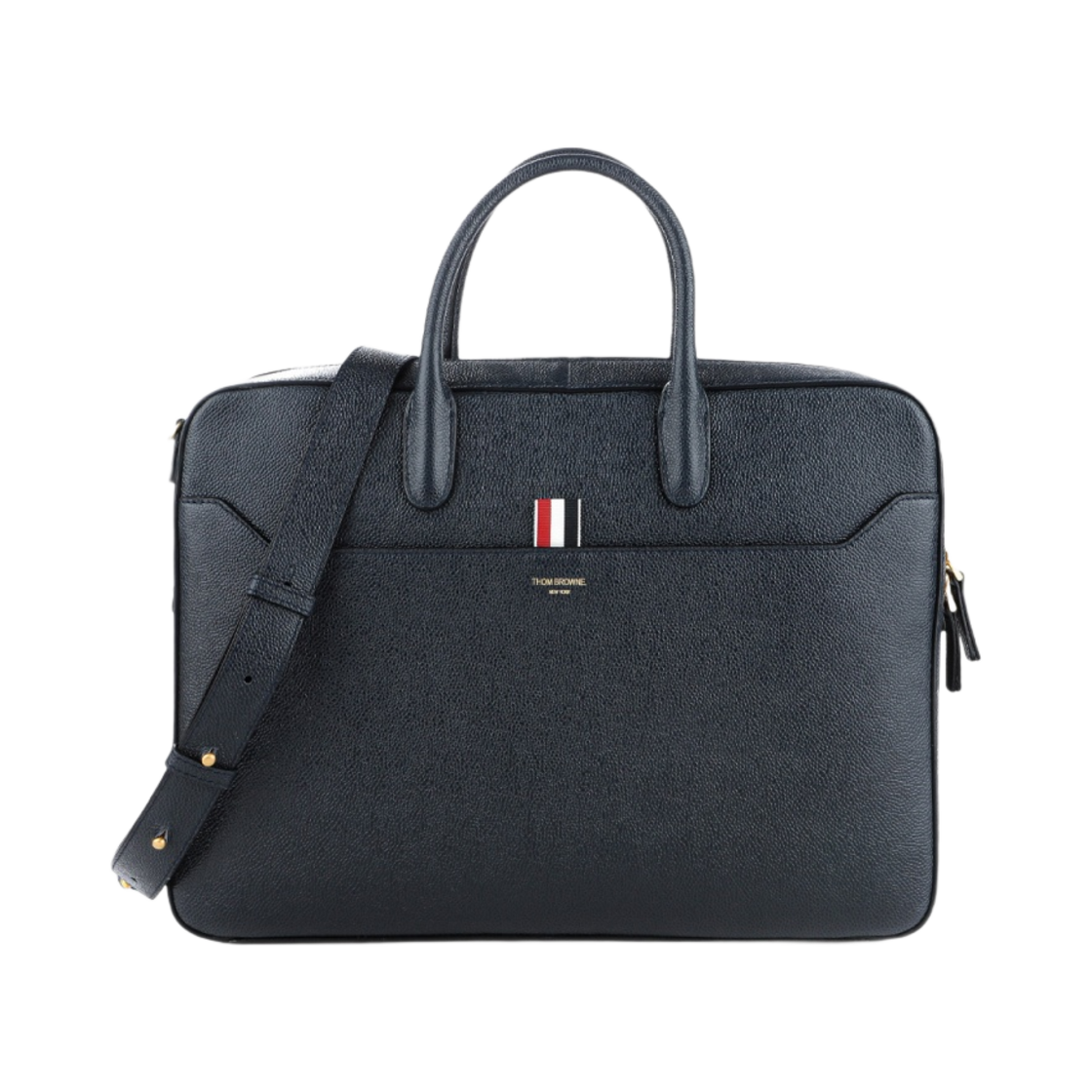 MAG410A-00198-415 Thom Browne Pebble Grain Leather Business Bag Navy
