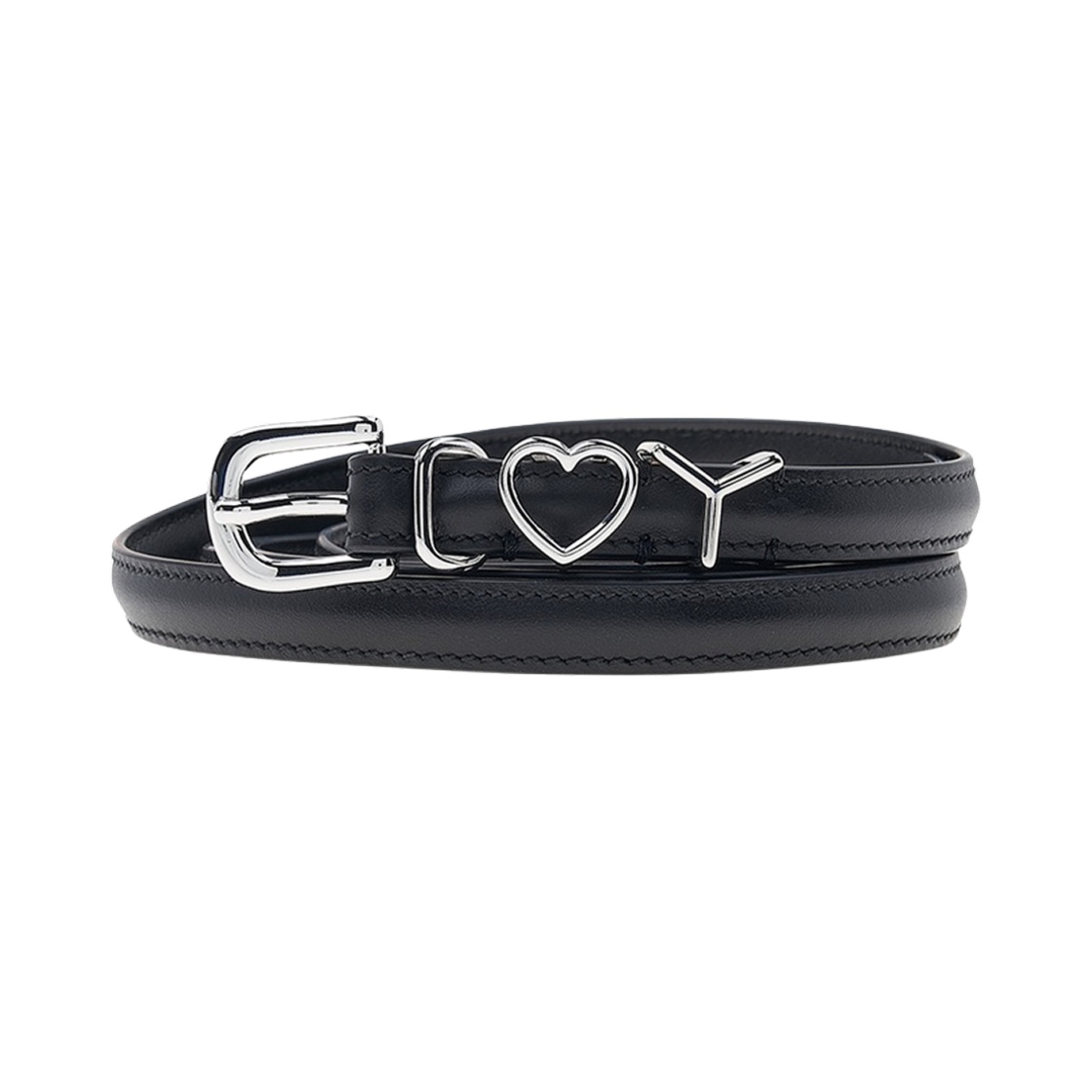 BELT30-S24 Y/Project Y Heart Buckle Leather Belt Black Silver - 23SS