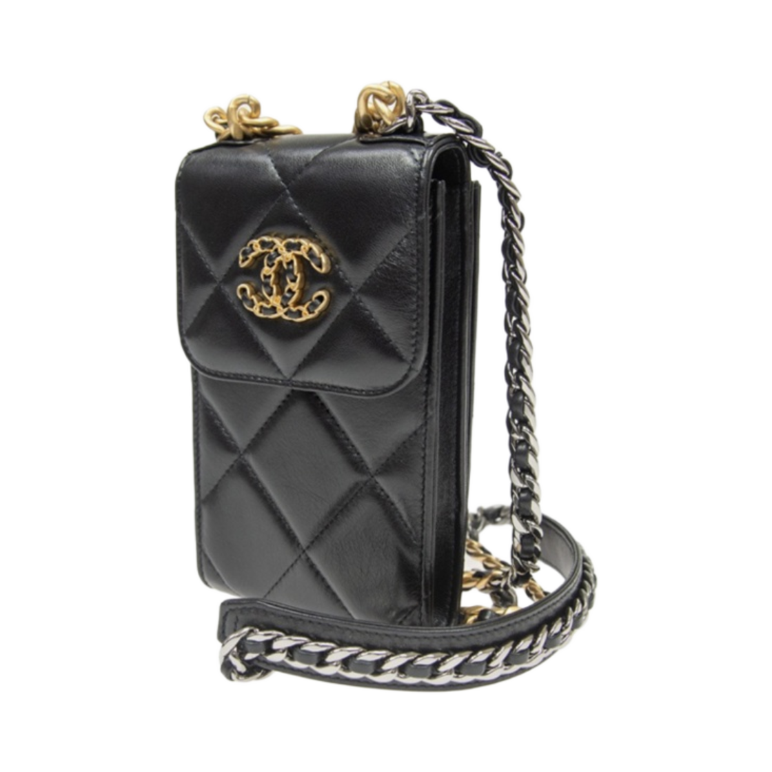 샤넬 19 체인 폰 홀더 램스킨 & 골드 메탈 블랙(Chanel 19 Phone Holder with Chain Lambskin & Gold Black) - 2