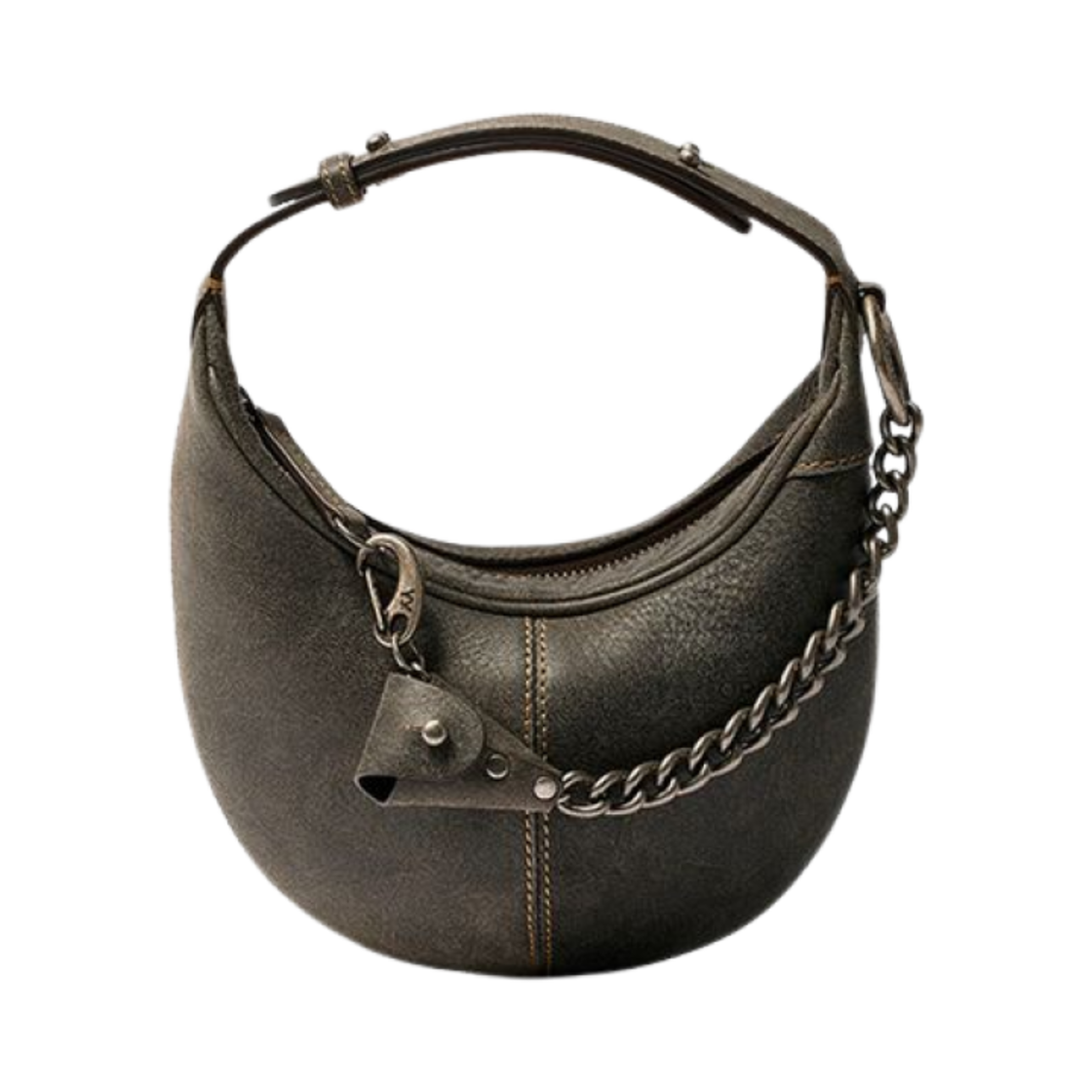 오픈 와이와이 레더 모토 호보 미니백 브라운