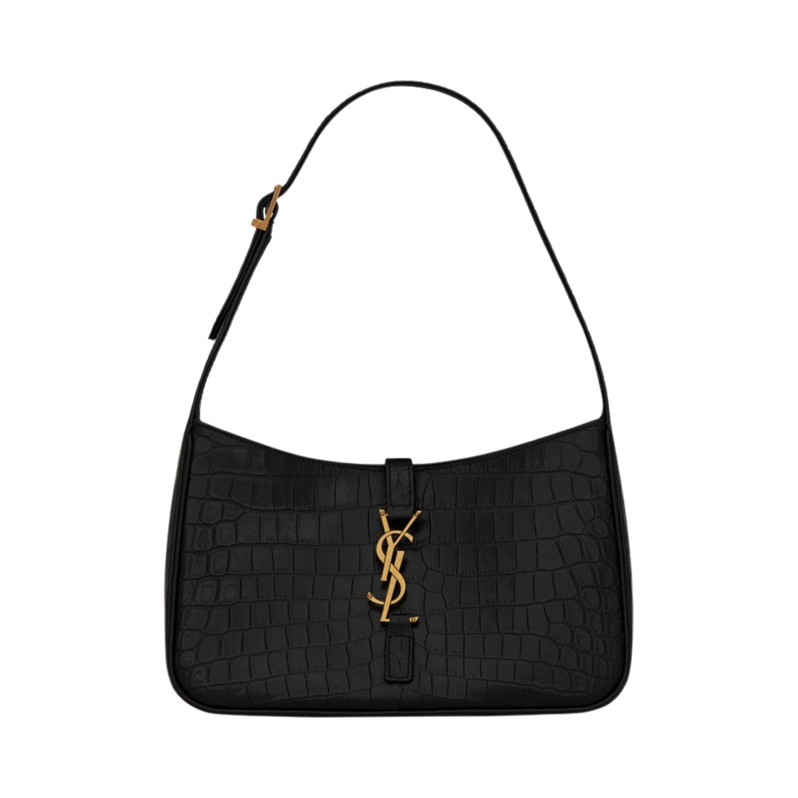 생로랑 크로커다일 엠보스 샤이니 레더 브론즈 모노그램 르 5 아 7 호보백 블랙