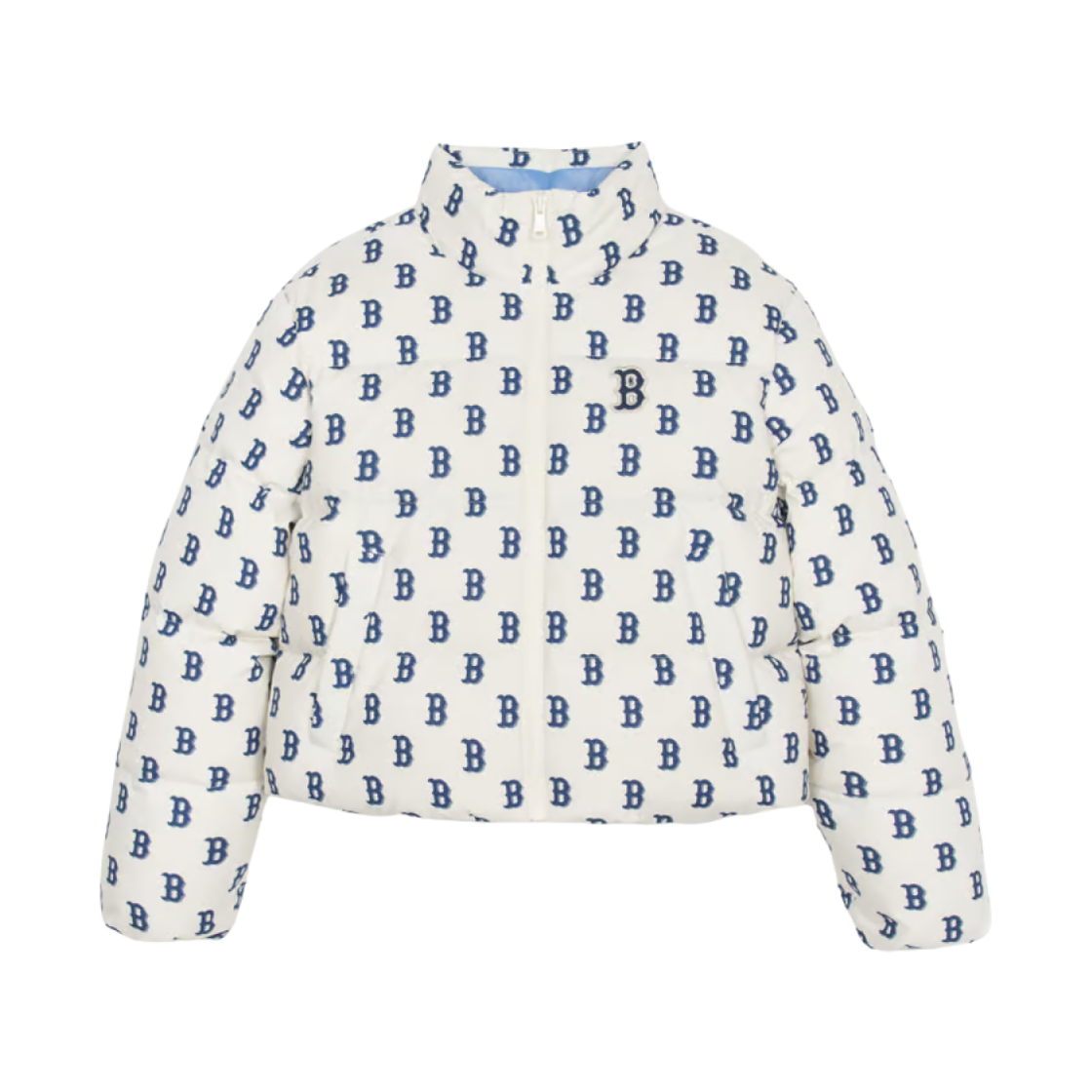 (W) MLB 클래식 모노그램 프린트 크롭 푸퍼 자켓 보스턴 레드삭스 화이트((W) MLB Classic Monogram Print Crop Puffer Jacket Boston Red Sox White)