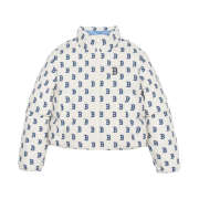 (W) MLB Classic Monogram Print Crop Puffer Jacket Boston Red Sox White