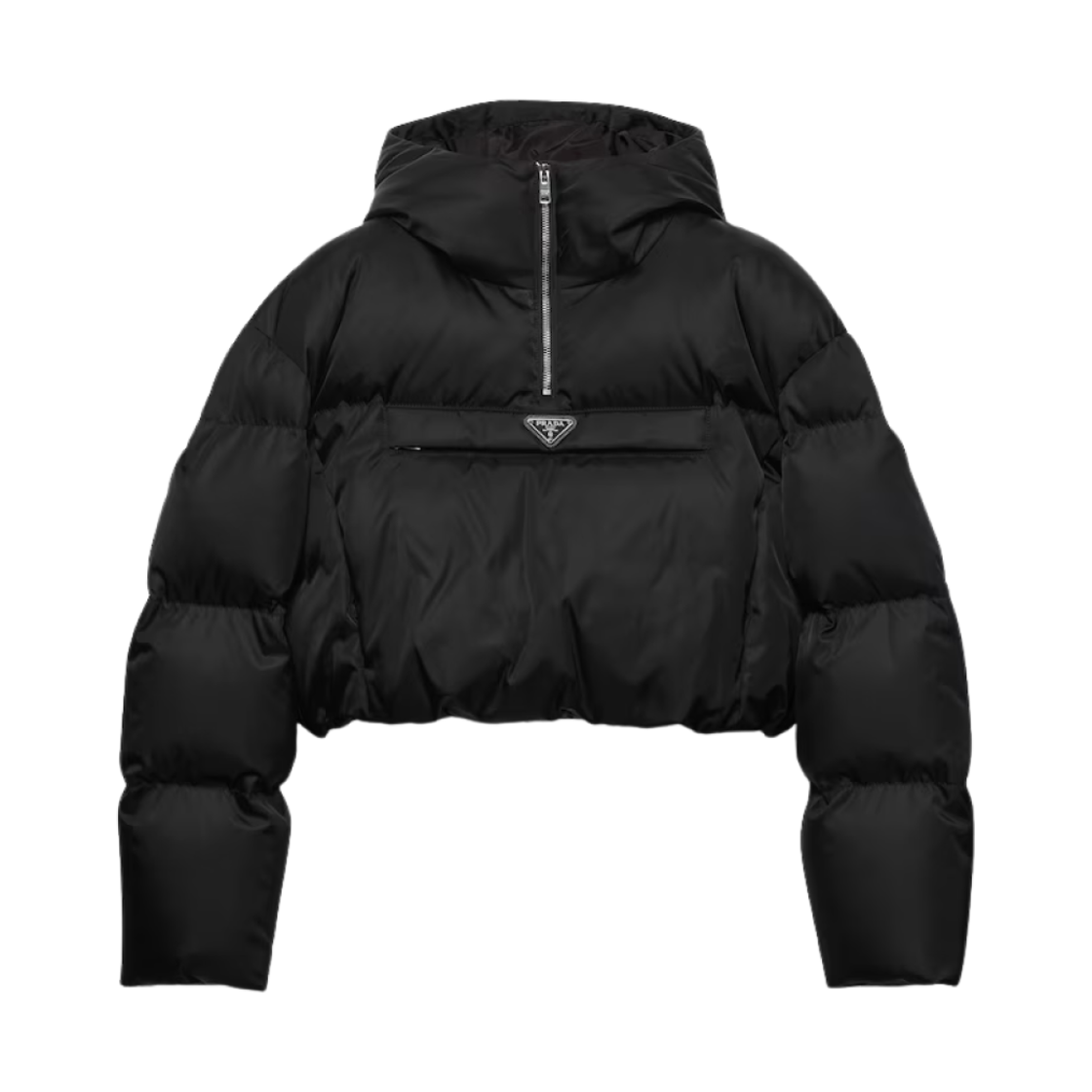 (W) 프라다 리나일론 크롭 다운 자켓 블랙((W) Prada Re-Nylon Cropped Down Jacket Black) - 1