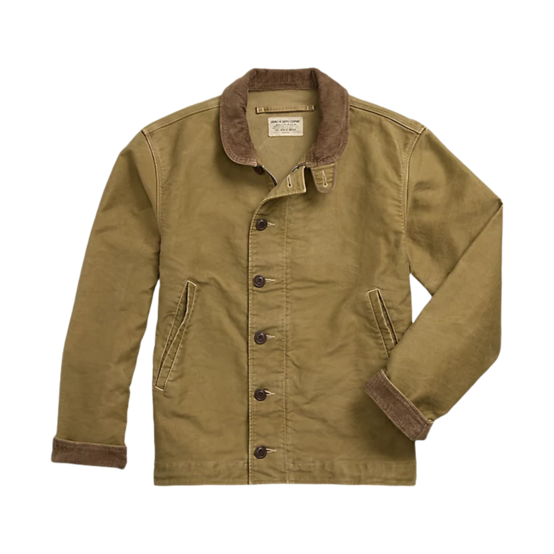 100026914 Double RL Corduroy Collar Cotton Deck Jacket Khaki Drab