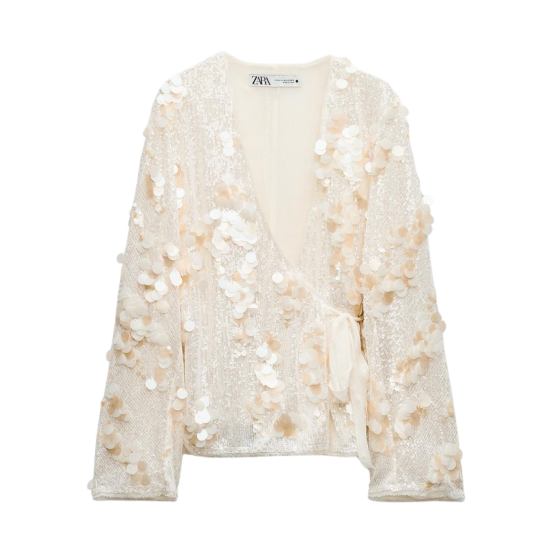 (W) 자라 ZW 컬렉션 시퀸드 기모노 에크루((W) Zara ZW Collection Sequinned Kimono Ecru) - 1