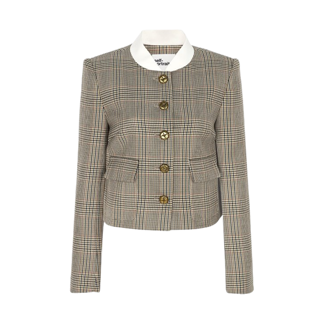 (W) 셀프 포트레이트 체크 울 자켓 브라운((W) Self Portrait Check Wool Jacket Brown)