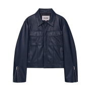 Haleine Trucker Faux Leather Jacket Navy (WJ105)