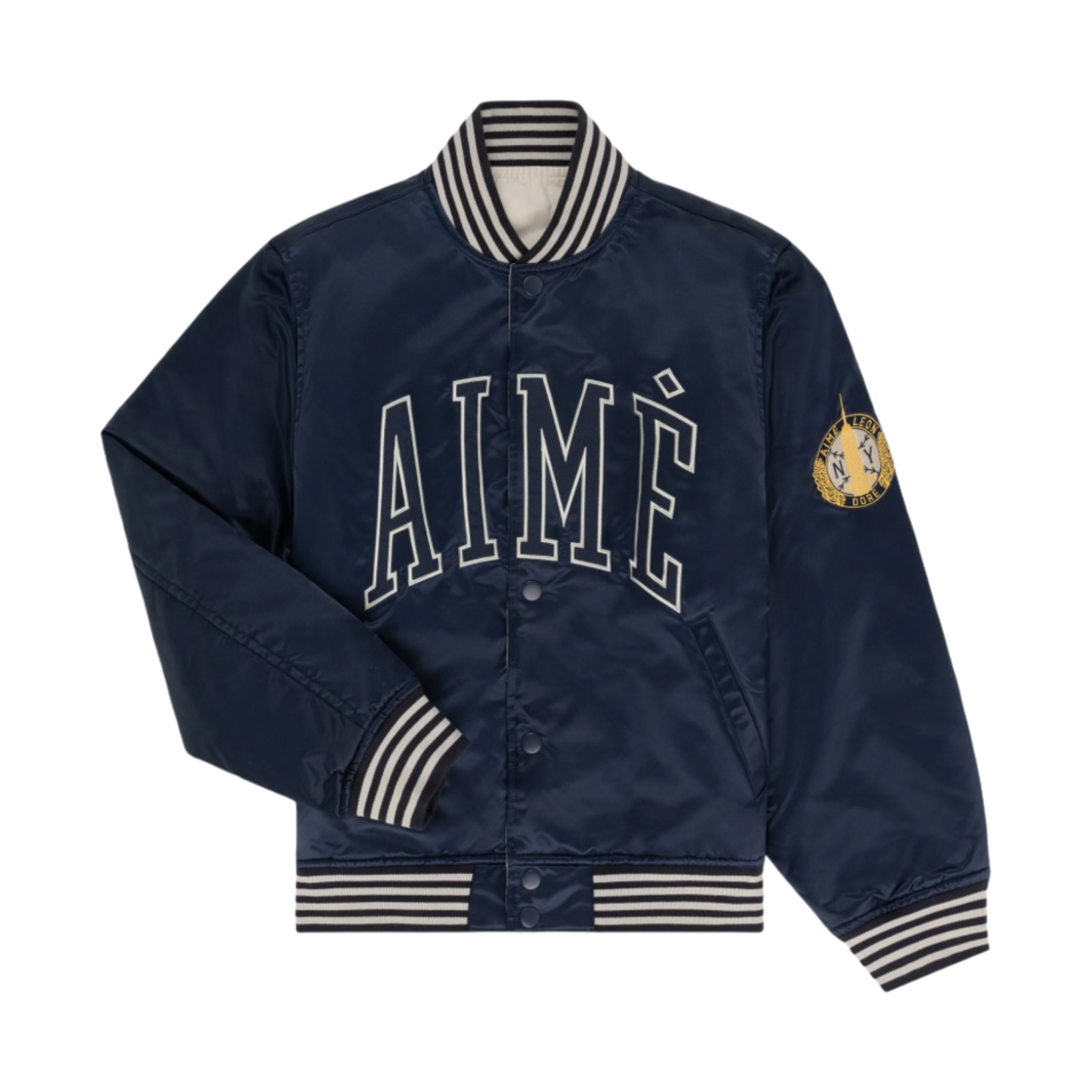 - Aime Leon Dore Reversible Varsity Jacket Navy Cream