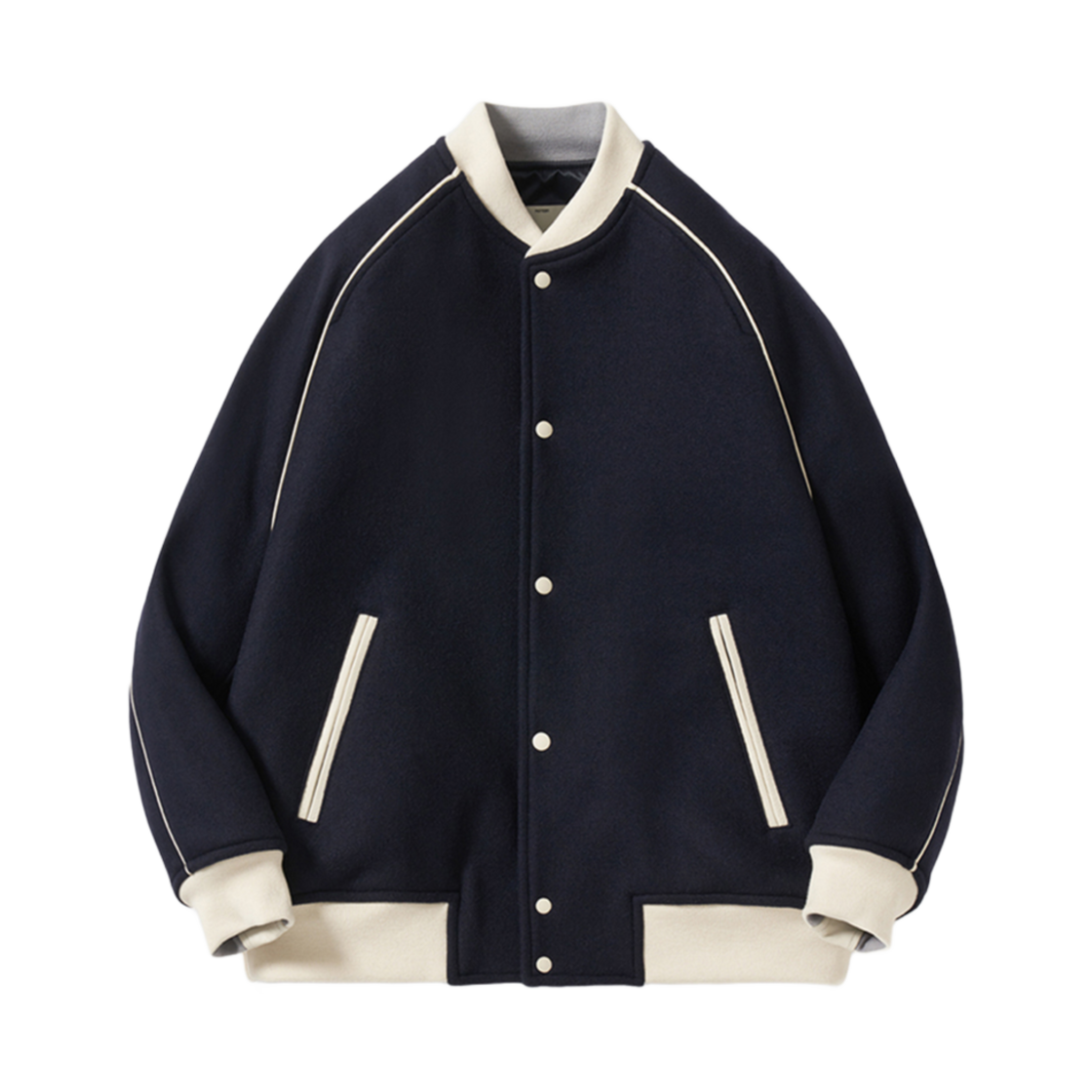 포터리 오버사이즈 바시티 자켓 멜튼 멜란 울 클로스 소프트 터피 피니쉬 네이비(Pottery Oversized Varsity Jacket Melton Melan Wool Cloth Soft Touch Finish Navy) - 1