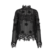 (W) Dior Blouse With Stand Collar Black Technical Guipure