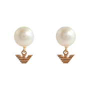 (W) Emporio Armani White Pearl Stud Earrings Rose Gold