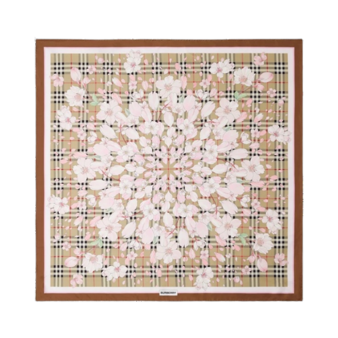 (W) 버버리 플로랄 체크 프린트 실크 스퀘어 스카프 아카이브 베이지((W) Burberry Floral Check Print Silk Square Scarf Archive Beige) - 1