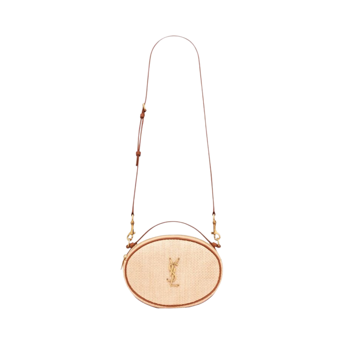 생로랑 카메라백 라피아 & 베지터블 탠 레더 골든 에크루 브릭(Saint Laurent Camera Bag in Raffia and Vegetable-Tanned Leather Golden Ecru Brick) - 1