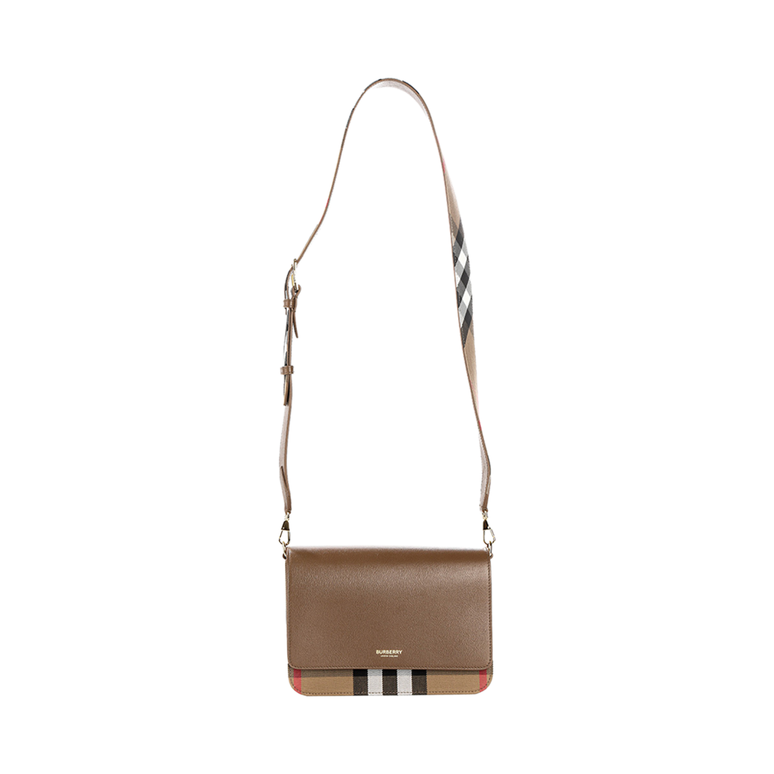 8084489 Burberry Mackfoed Check Flap Crossbody Bag Earth
