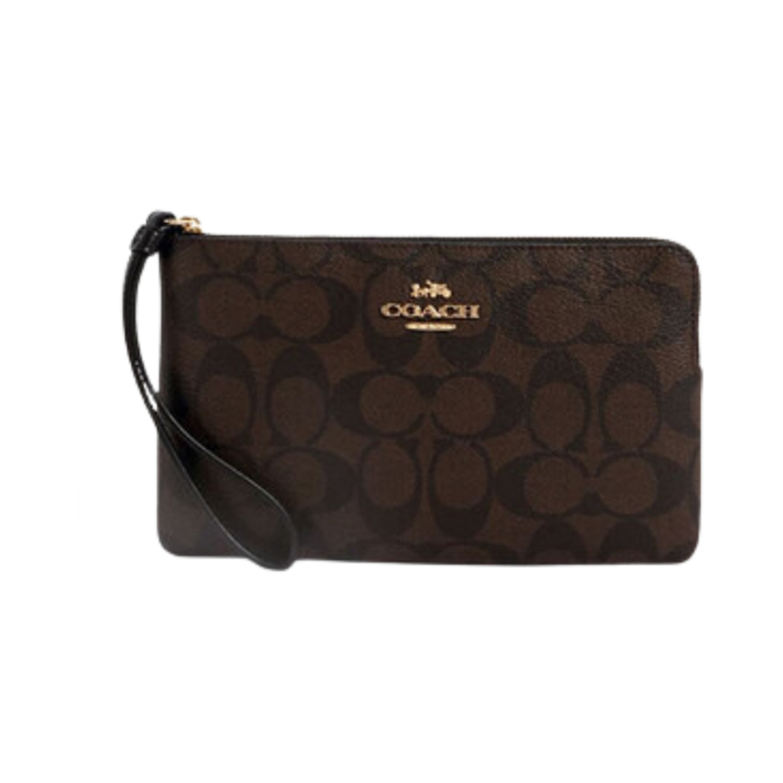 CS438-IMAA8 Coach Large Corner Zip Wristlet in Signature Canvas Brown Black