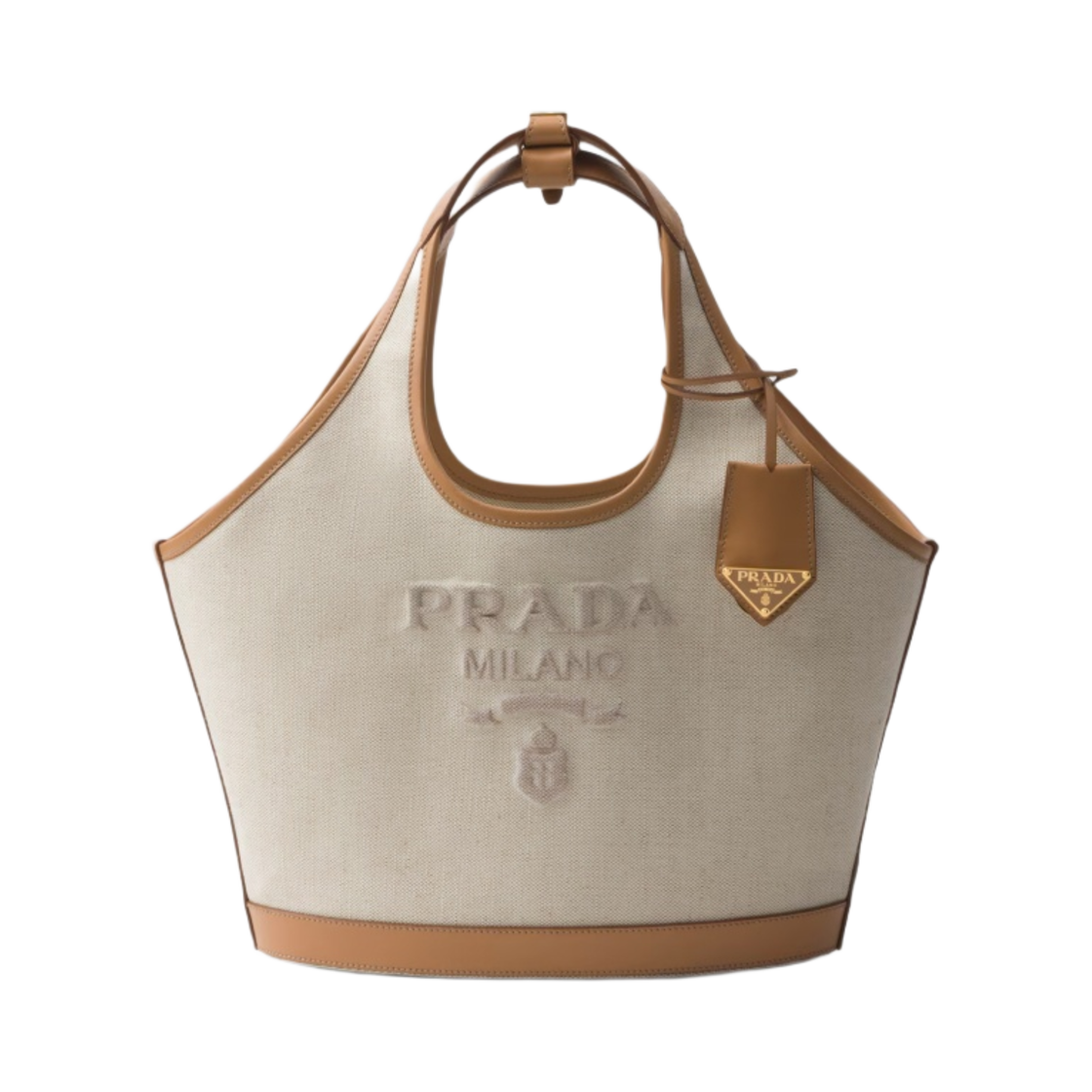 1BG471-2DLI-F0018 Prada Medium Linen Blend and Leather Tote Bag Natural
