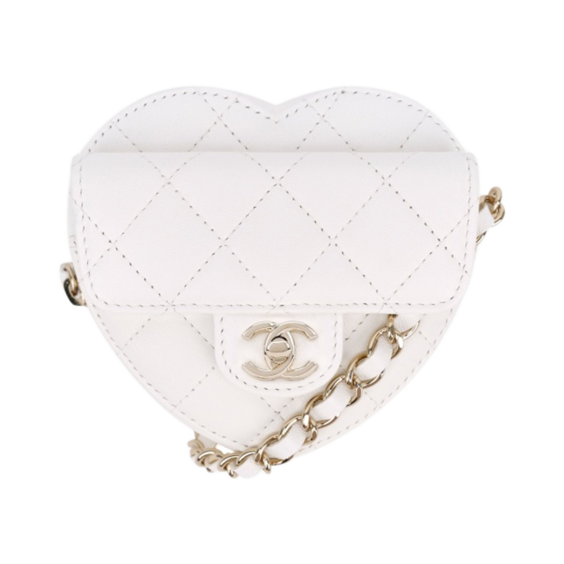 샤넬 하트 벨트백 램스킨 & 골드 메탈 화이트
