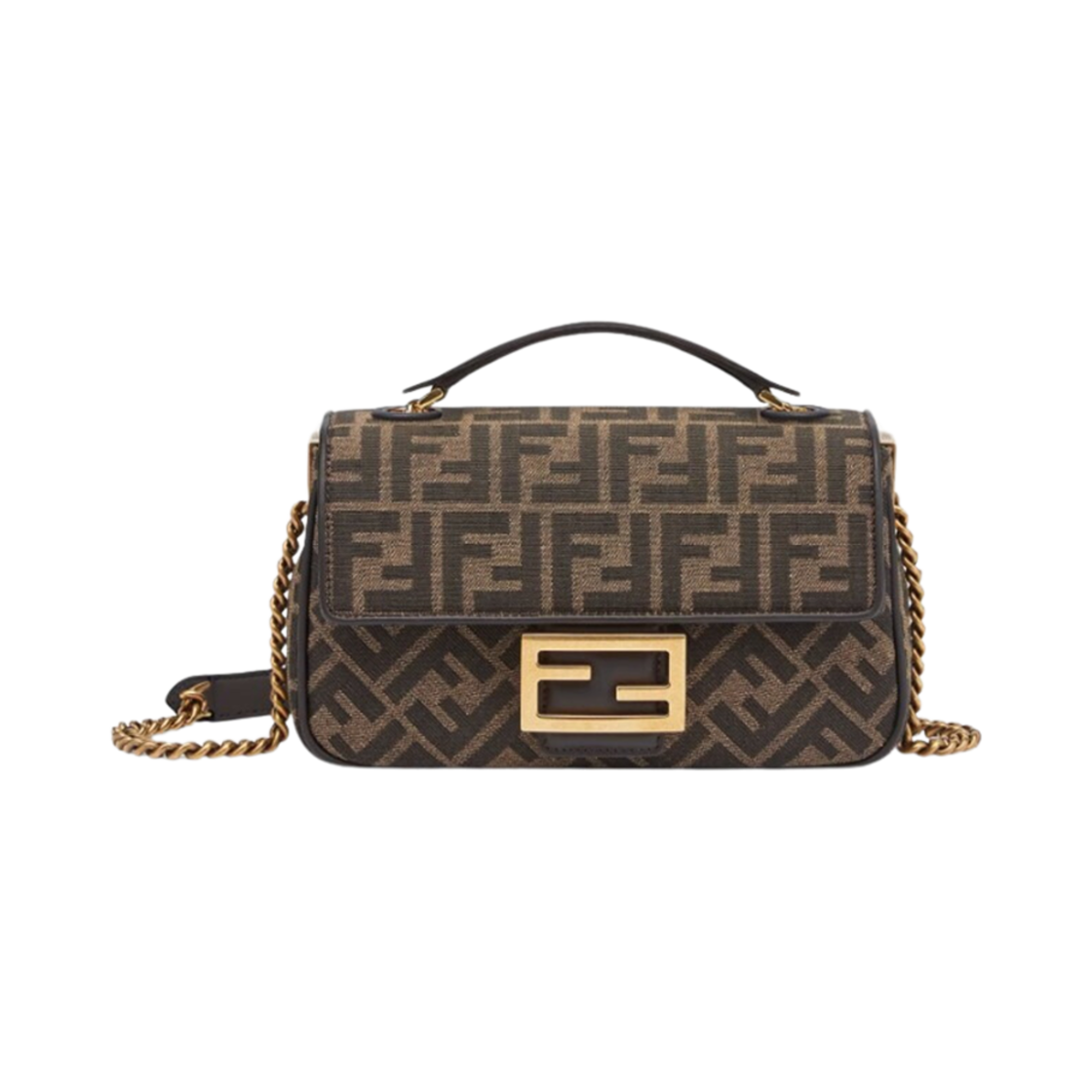 8BR793AKBZF1EM3 Fendi Baguette Chain Midi FF Jacquard Fabric Bag Brown