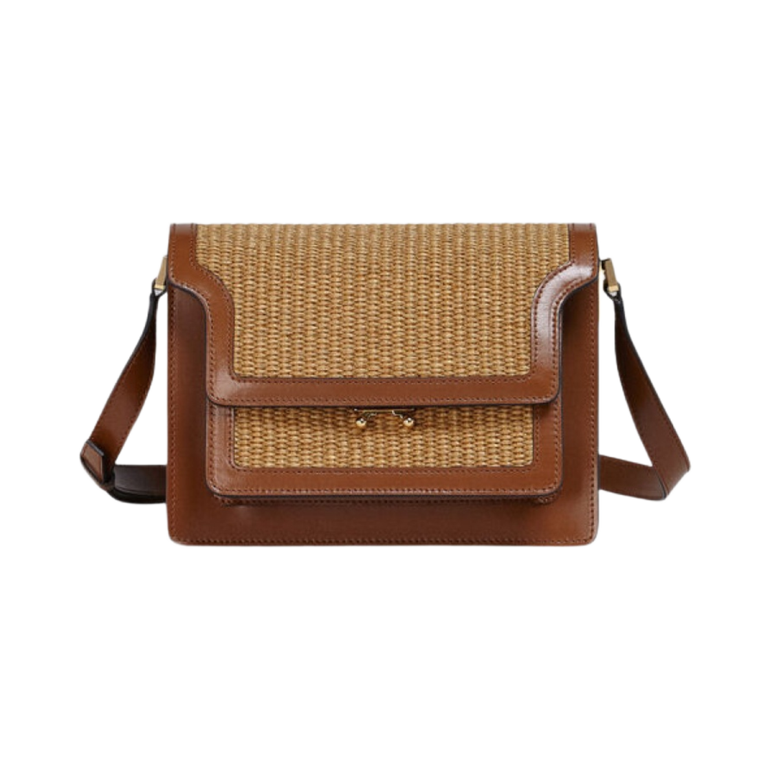 마르니 레더 라피아 트렁크 소프트 미디움 백 브라운 로우 시에나 모카(Marni Trunk Soft Medium Bag in Leather and Raffia Brown Raw Sienna Moca) - 1