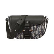 Dior Saddle Pouch with Strap Grained Calfskin Beige & Black Dior Oblique Jacquard Black