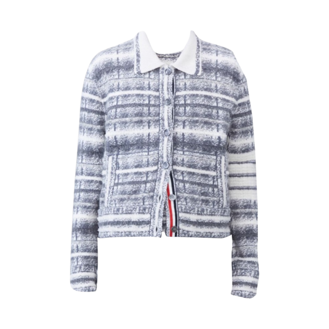 (W) 톰브라운 메리노 모헤어 타탄 사선 폴로 칼라 봄버 자켓 그레이((W) Thom Browne Merino and Mohair Tartan 4-Bar Polo Collar Bomber Jacket Grey) - 1