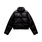 (W) Zara Fake Leather Puffer Jumper Black