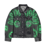 Stussy x Dries Van Noten Hand Stencilled Denim Jacket Washed Black