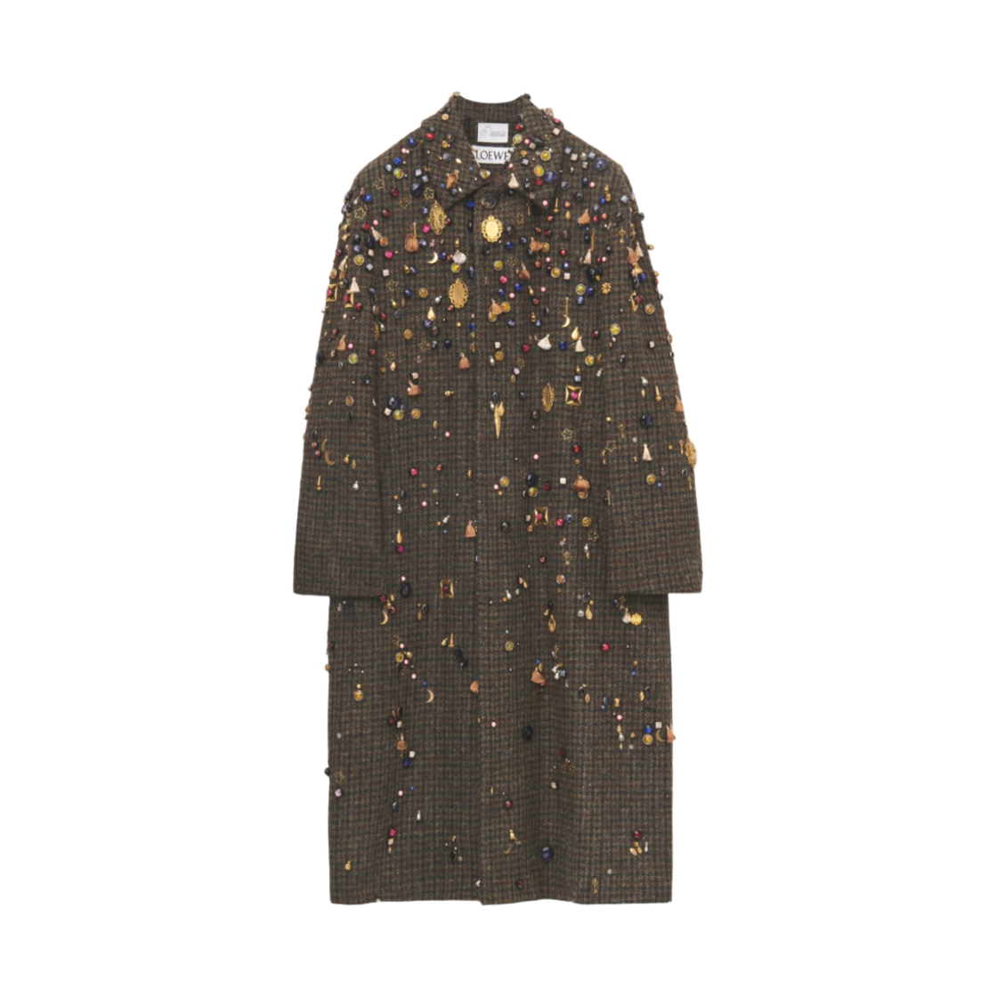 로에베 x 하울의 움직이는 성 엠벨리시드 울 롱 코트 그린 브라운(Loewe x Howl's Moving Castle Embellished Long Coat in Wool Green Brown) - 1