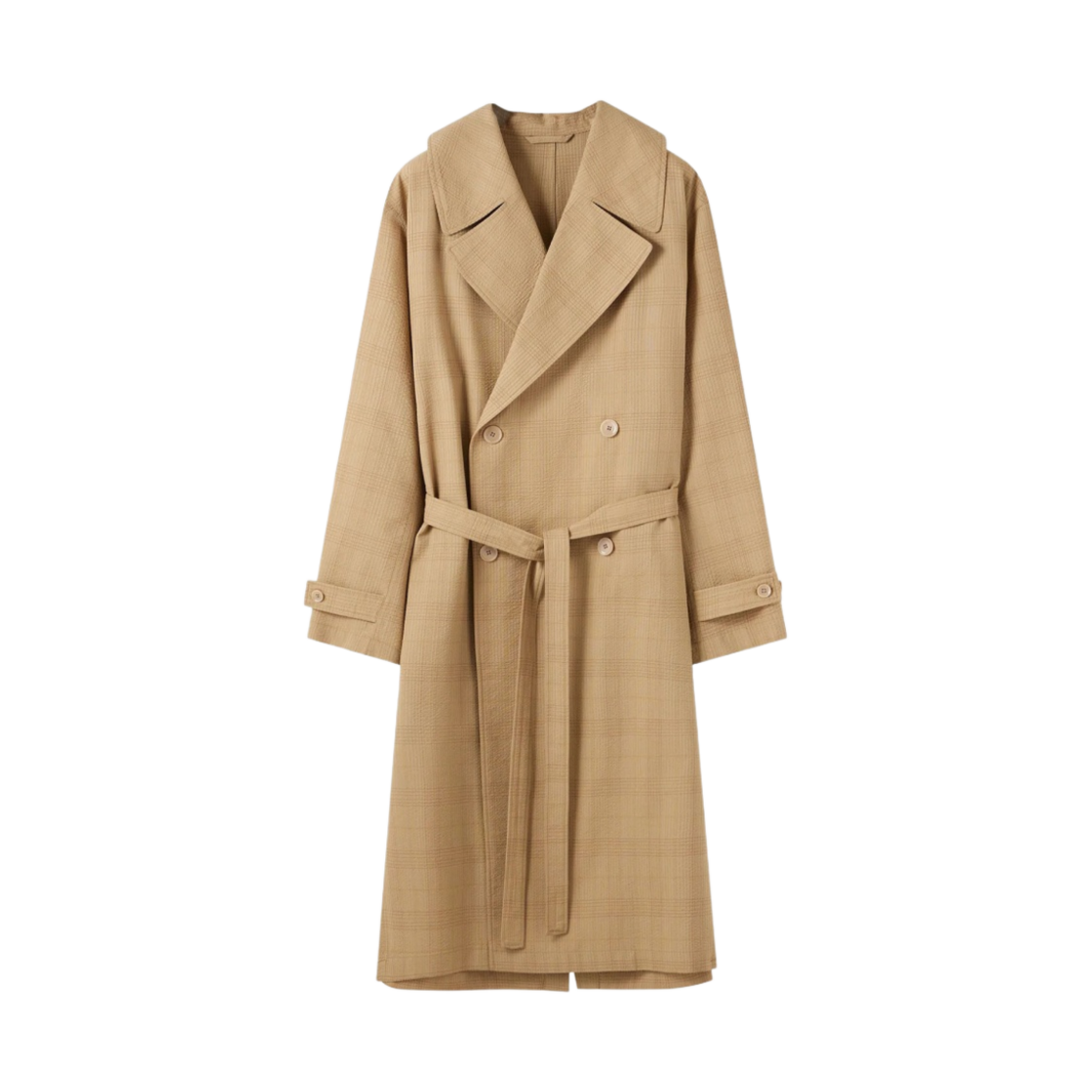 (W) 르메르 더블 브레스티드 오버코트 체크 시어서커 브라운 옐로우 베이지((W) Lemaire Double Breasted Overcoat Checked Seersucker Brown Yellow Beige)