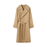(W) Lemaire Double Breasted Overcoat Checked Seersucker Brown Yellow Beige