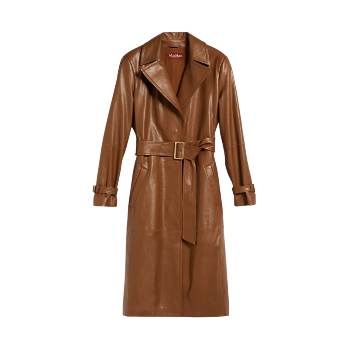 (W) 막스마라 스튜디오 미스 벨트 장식 나파 레더 오버코트 토바코((W) Max Mara Studio Miss Belt-Adorned Nappa Leather Overcoat Tobacco) - 1