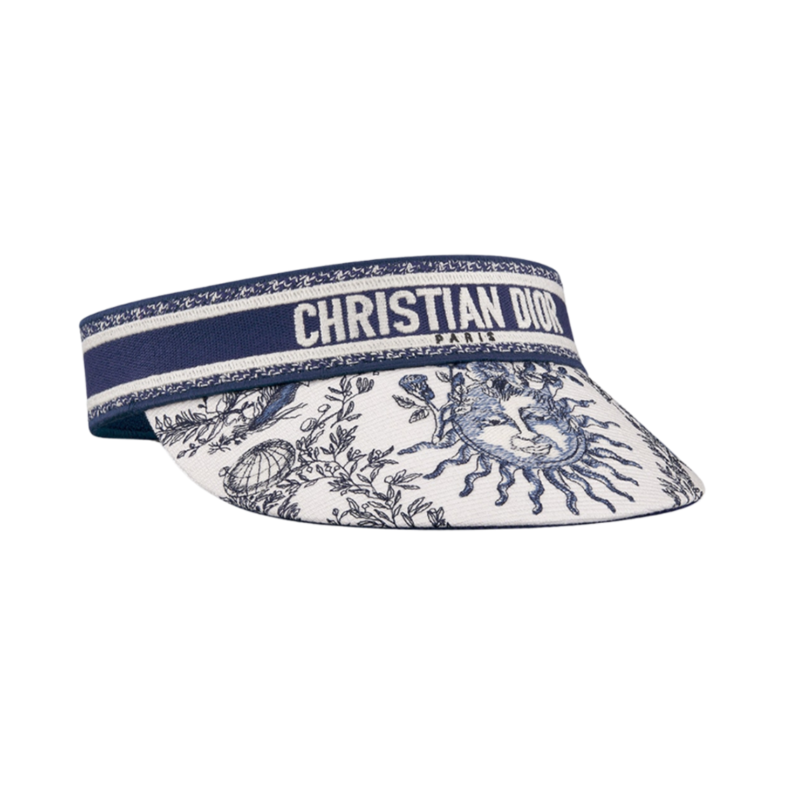 (W) 디올 D-스매시 트왈 드 주이 쏠레이 바이저 화이트 네이비 블루((W) Dior D-Smash Toile De Jouy Soleil Visor White Navy Blue) - 1
